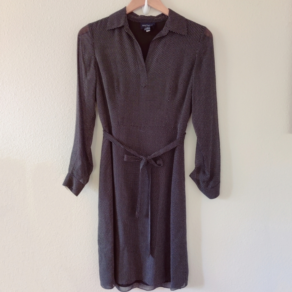 Ann Taylor size 2P (Petite) black dress polka dots long sleeves